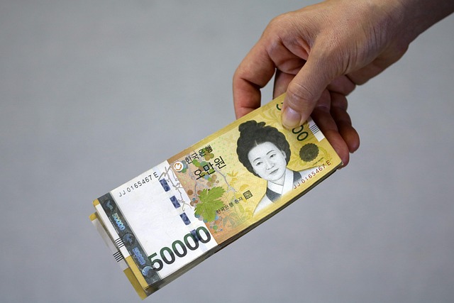 한국 오만원권 지폐 다발. IMF 한국 부채비율 전망 하향 자료사진